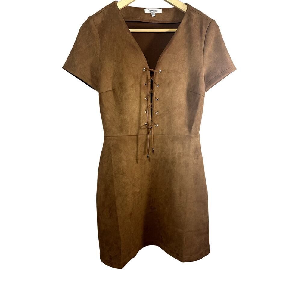 LUCY PARIS/REVOLVE Women's Jaida Faux Suede Lace Up Mini Dress Brown Extra Small